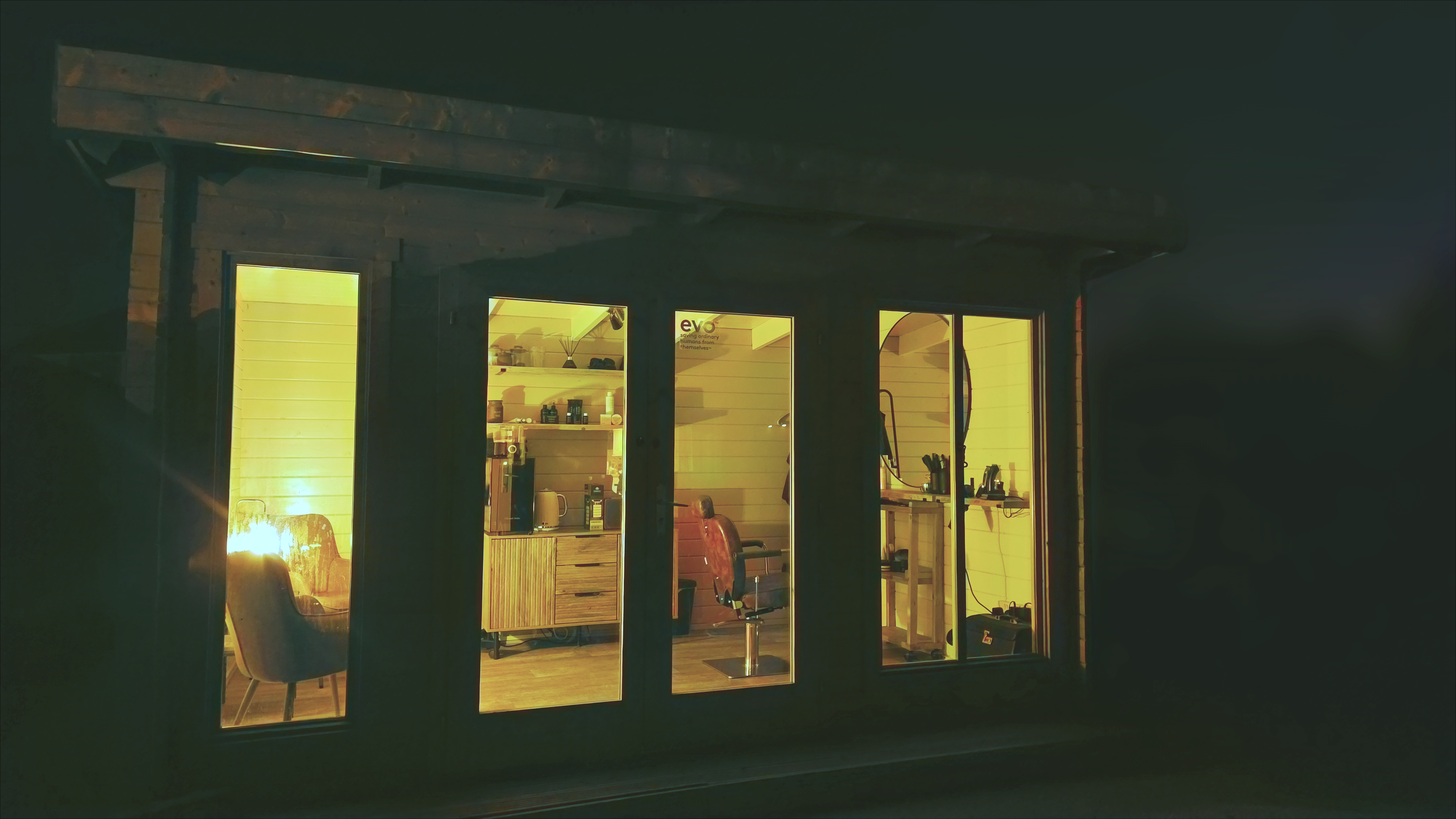 The Cabin exterior at night